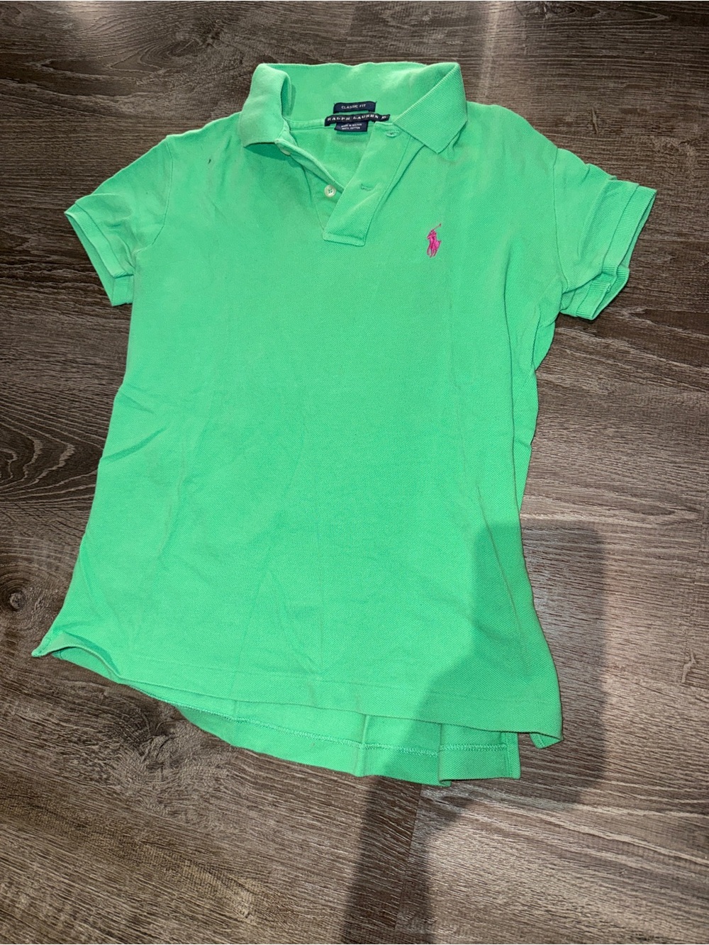 Ralph Lauren Lime Green Polo with Pink Pony Embroidery